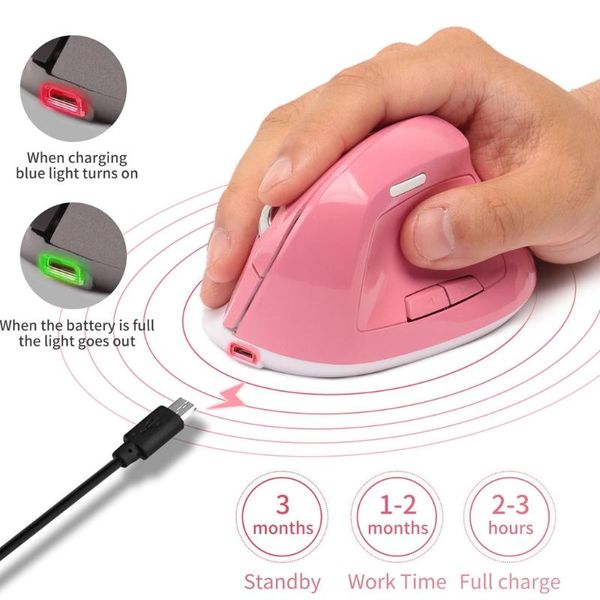 

mice ergonomic wireless mouse 1600dpi usb rechargeable 2.4ghz optical vertical 24bb