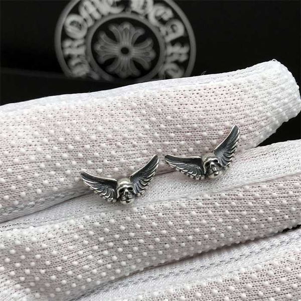 

925 pure sier ch croxin skull wings original ear plug earrings for male and female lovers thai sier earrings, Silver