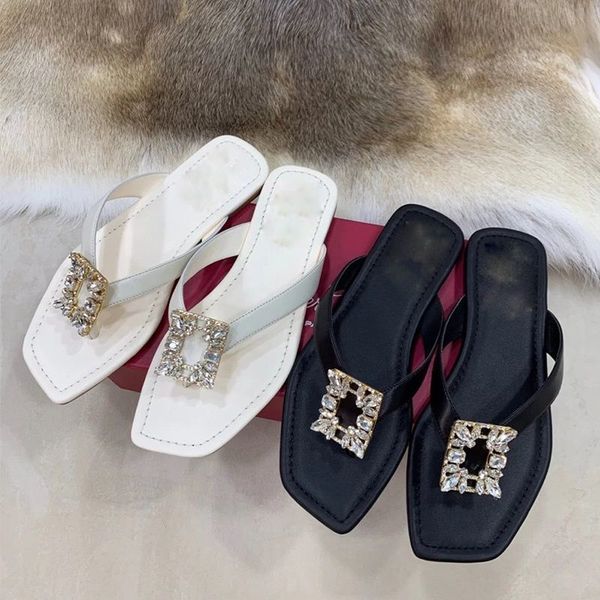

diamond square button flip flops for women, Black