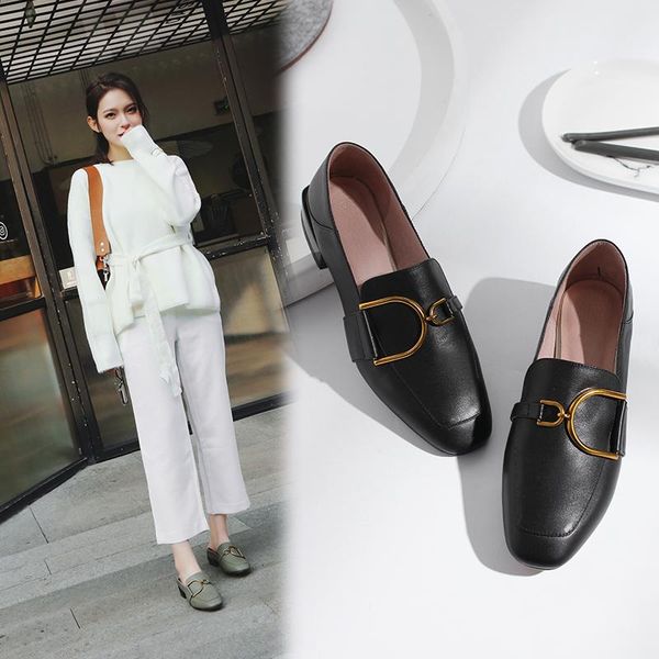 

dress shoes women genuine leather pumps spring and autumn cow fashion soft metal decoration british basic models, Black