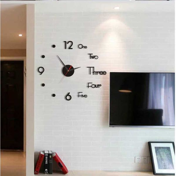 

wall clocks 3d clock acrylic mirror sticker modern diy home decor living room quartz needle 2021