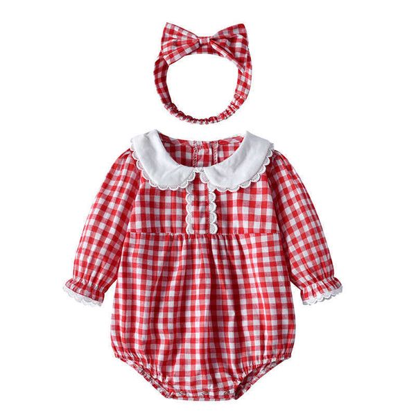 

children plaid cotton rompers baby girl autumn long sleeve jumpsuit sister matching outfits infant born romper 210615, Blue