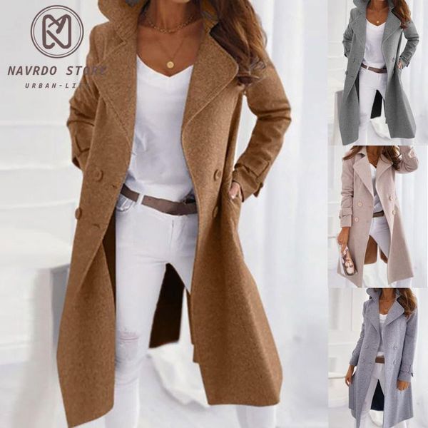 

women's wool & blends women fashion long sleeve woolen coat lapel solid color jacket harajuku cardigans sweater, Black