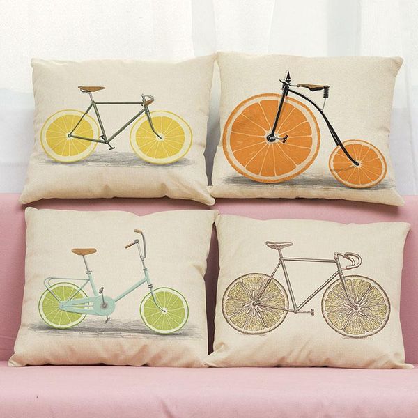 

45cm*45cm cushion cover print pillow bicycle made of fruit and oranges design home decorative throw cushion/decorative