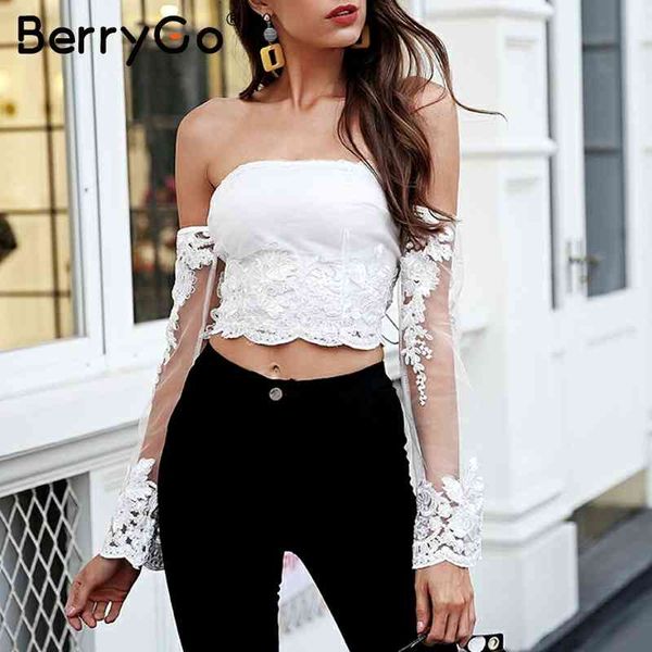 

berrygo elegant embroidery white shirts womens mesh transparent short crop femme tank summer camis tees 210513