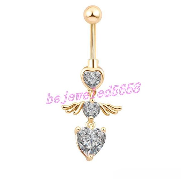 

cz heart angle belly ring dangle bell button rings rrystal navel rings for women belly piercing crystal rhinestone body accessories, Silver