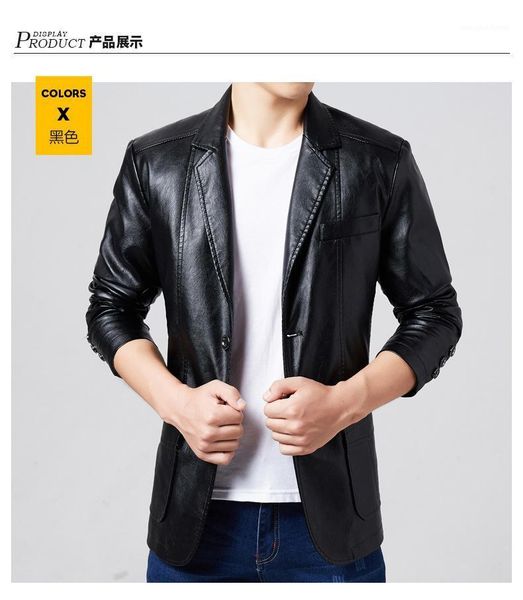 

men's fur & faux spring and autumn men fashion slim soft pu business casual outerwear male trendy leather blazers, Black