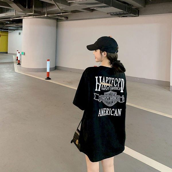 

women's t-shirt 2021 summer hole letter short sleeve female student korean loose hong kong style casual goth graphic t shirts, White