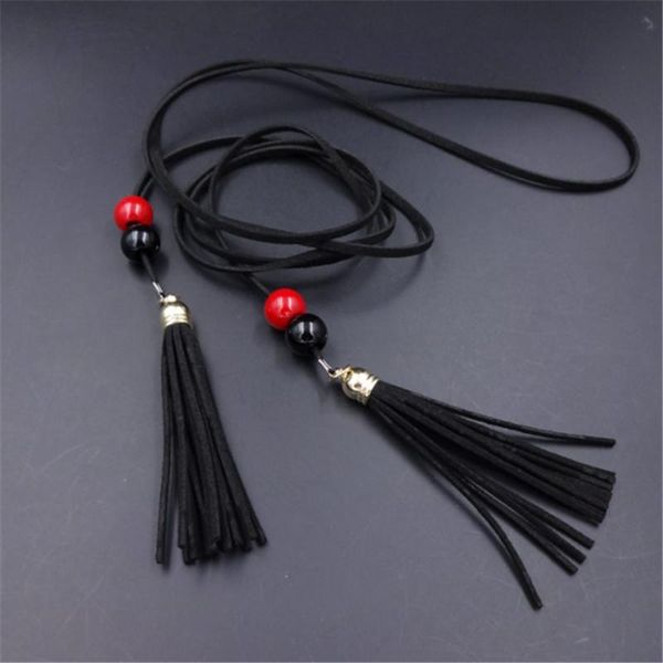 

belts for women black pu leather waistbands 2021 fashion elegant ladies dress strap tassel chain belt, Black;brown