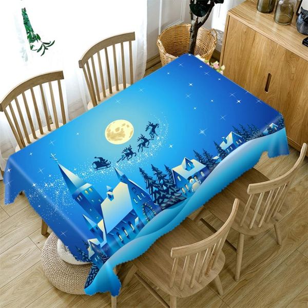 

thicken cotton tablecloth 3d blue background santa claus snow pattern rectangular/round table cloth for wedding picnic party
