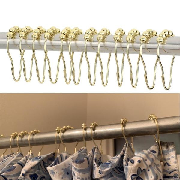 

hooks & rails 12 pcs stainless steel curtain bath rollerball shower rings 5 rollers polished satin nickel ball