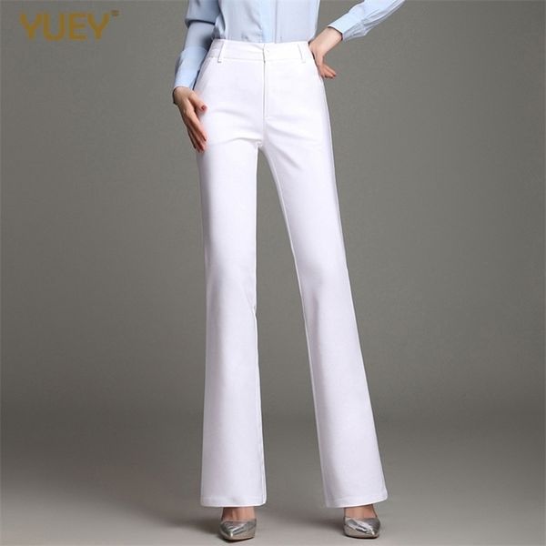 

women ol slimming office flared pants high waist plus size pure color cotton stretchy straight casual white black trousers s 4xl 211115, Black;white