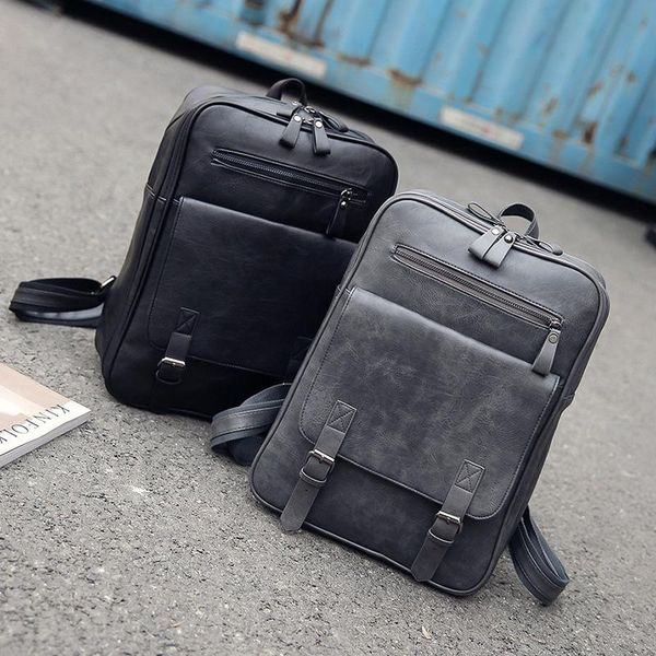 

backpack korean version of pu leather shoulder bag retro fashion large-capacity men's travel computer