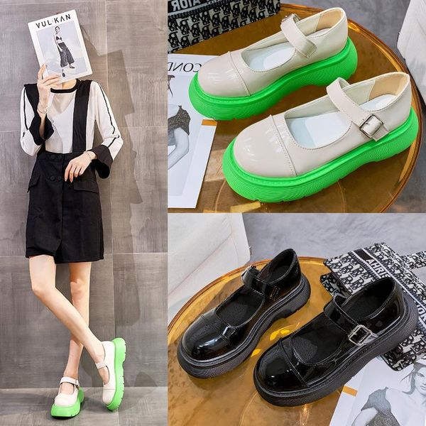 

dress shoes patent leather buckle mary jane lolita women chunky platform pumps woman waterproof round toe thick bottom, Black