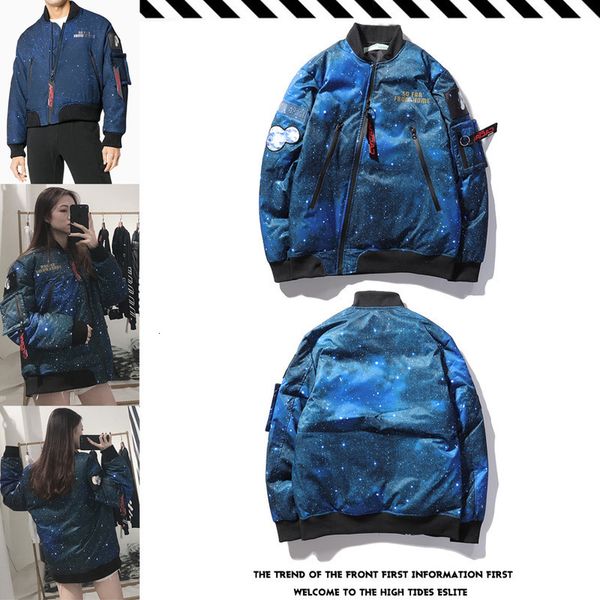 

chaopai off and nasa space snowflake pilot ma1 stand collar jacket, Black;brown