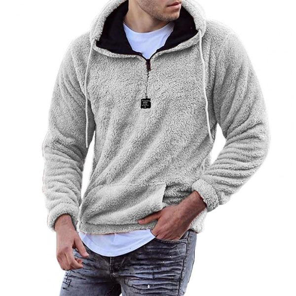 

men's hoodies & sweatshirts men plush long sleeve pullover hoodie front pocket warm hooded sweatshirt outerwear casual autumn winter, Black