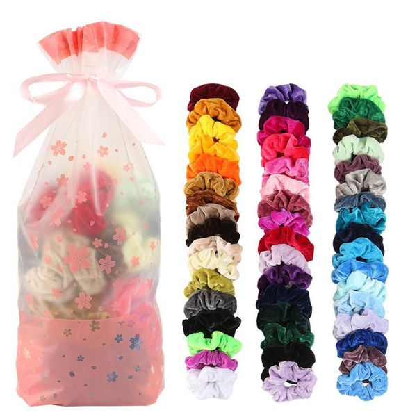 

2021 50 pcs hair scrunchie velvet elastic hairbands for women or girls scrunchies pack ties headband accessories