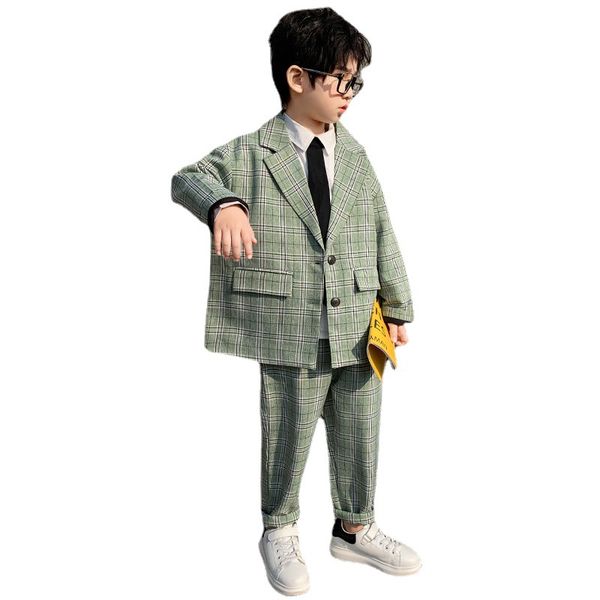 

boys spring 2022 new western-style casual childrens handsome suit in two big childrens plaid, White
