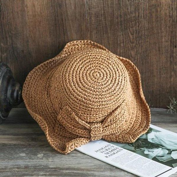 

wide brim hats 2021 100%raffia bow sun hat floppy summer for women beach panama straw dome bucket, Blue;gray