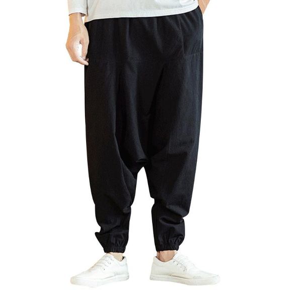 

men's pants womail 2021 harem casual fashion loose pure color hip hop style cotton and linen length black pant z30611