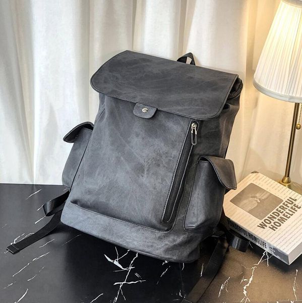 

men handbag simple clamshell leather backpack college wind plaid leisure travel mens backpacks waterproof wear-resistant contrast fashion sh