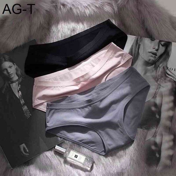 

50 low waist cotton antibacterial women's underwear simple pure color traceless girl's briefs, Black;pink