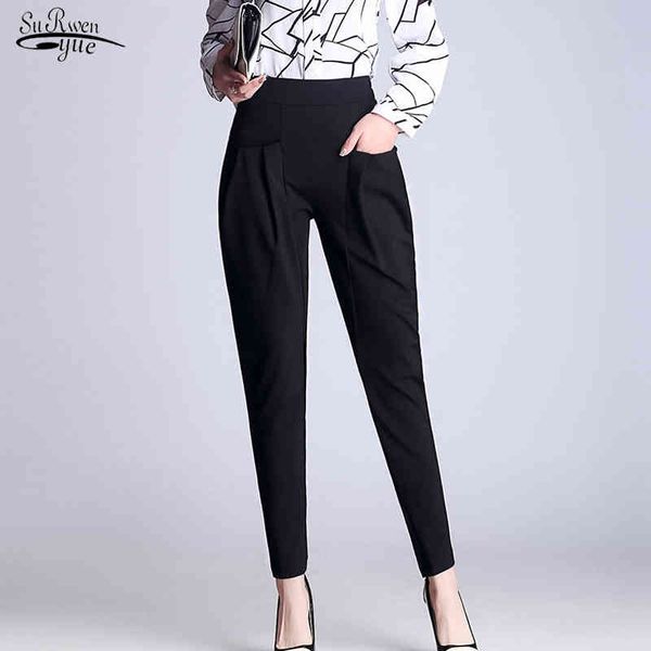 Случайные элегантные свободные женские брюки гарема высокой талии передние карманы женские OL брюки Pantalon Femme 7227 50 210508