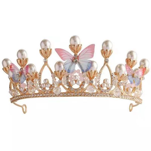 

hair accessories crystal pearl headband butterfly rhinestone tiaras decorative princess crown shiny vintage, Slivery;white