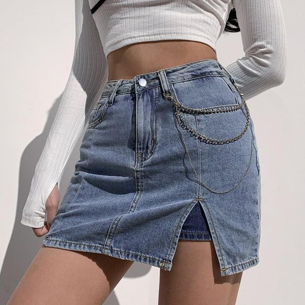 

denim skirt high waist a-line mini skirts women 2021 summer arrivals single button pockets blue jean style saia jeans, Black