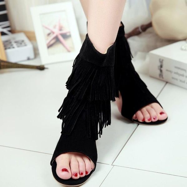 

sandals 2021 korean thick heel fringed versatile women's 003, Black