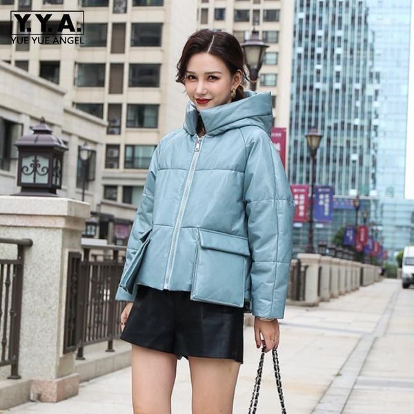 

sheepskin coat fashion warm hooded straight solid genuine leather down jacket thick women winter women's & faux, Black