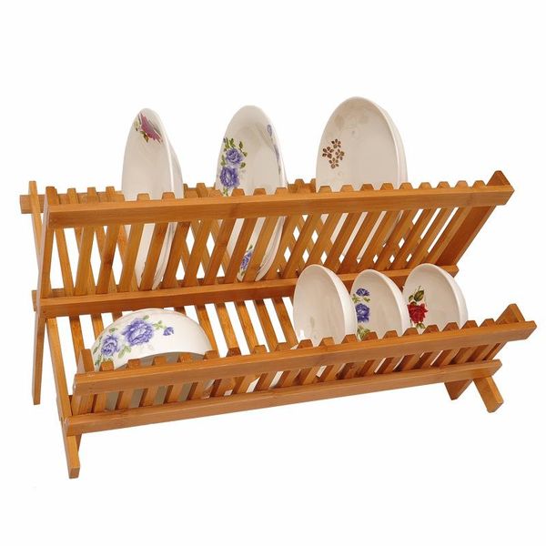 

folding bowl rack creative bamboo plate asphalt household double drying kitchen storage & organization