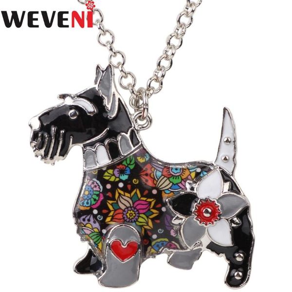 

pendant necklaces weveni enamel aberdeen scottish terrier dog necklace pendants chain collar statement fashion jewelry accessories for women, Silver