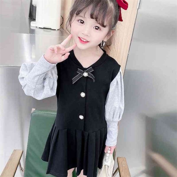 Gooporson primavera crianças vestidos para meninas laço bonito laço de manga longa princesa vestido moda coreano bebê menina vestidos 210715