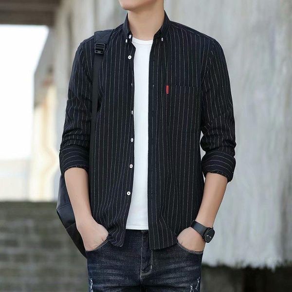 

spring autumn men fashion striped slim casual shirt long sleeve clothes outwear high street men's shirts, White;black