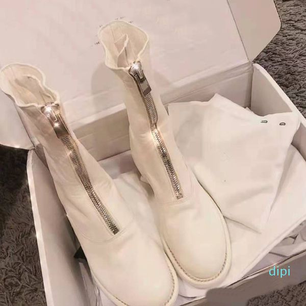 

ghost emperor women's boots zipper white boots leather martin boots rough head female spring and autumn sort, Black