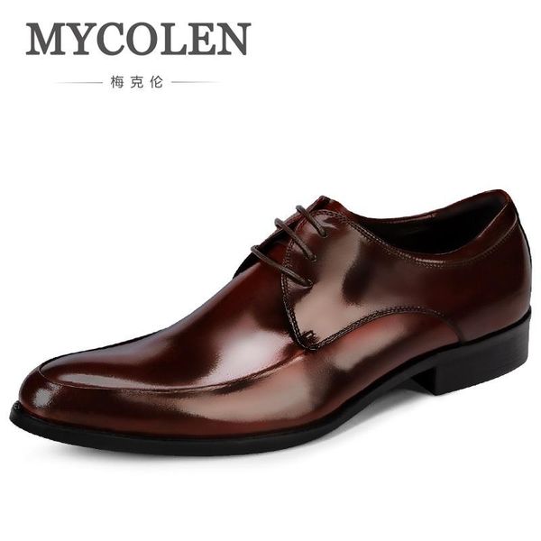 

dress shoes mycolen genuine leather autumn and winter classic men's oxfords brogue wedding party business pointed toe, Black