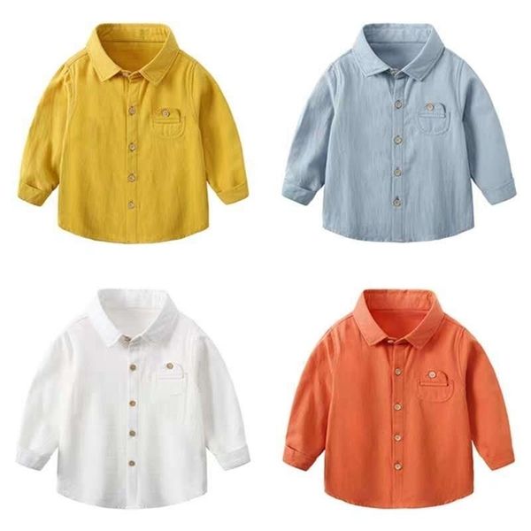 Crianças meninos camisas de algodão de mangas compridas primavera e verão roupas bebê meninas tops casacos estilo estrangeiro P4585 210622