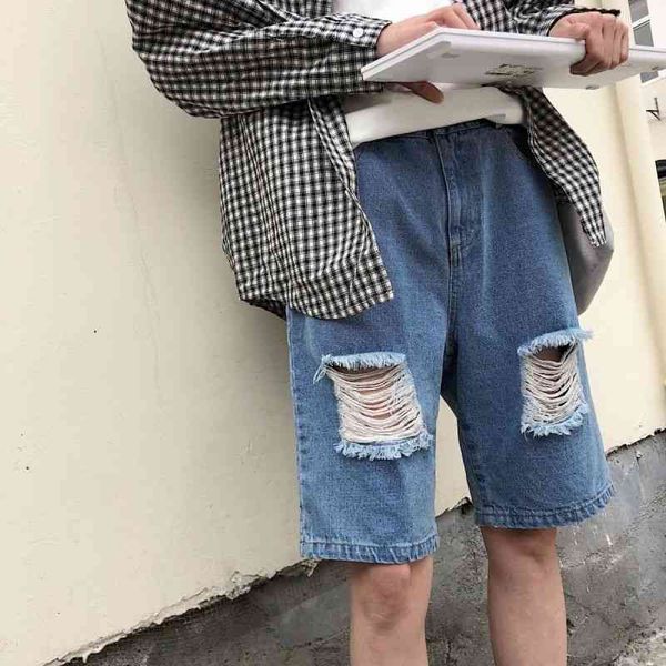 

shorts summer ripped men's slim fashion casual straight blue denim men streetwear hip-hop hole shorts mens m-2xl, White;black