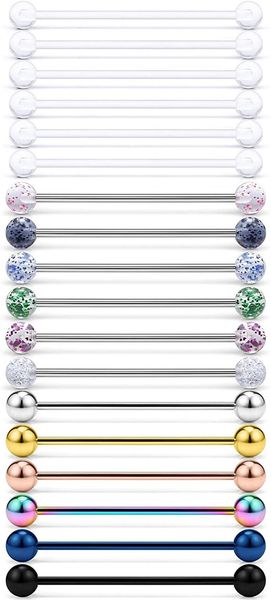 

other 14g stainless steel industrial barbell earrings for women men cartilage helix rings piercing jewelry 18 pieces 1 1/2 inch (38mm), Slivery;golden