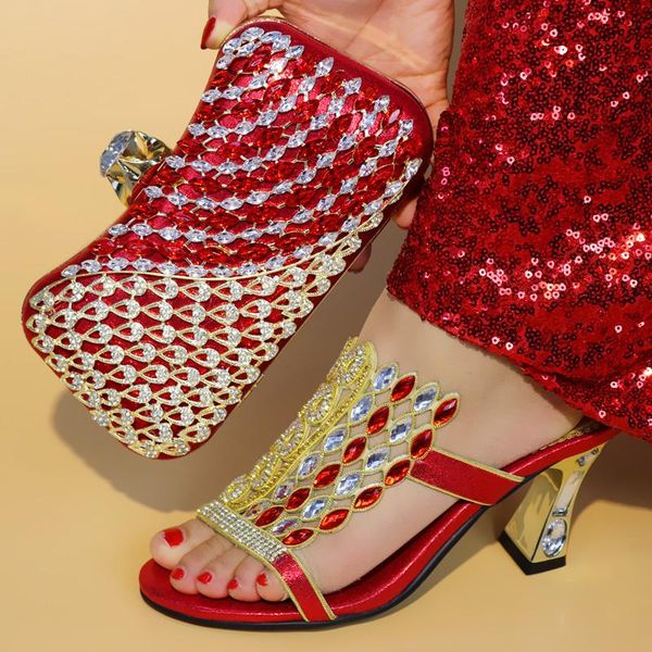 

wonderful red women pumps match handbag set with nice big crystal decoration african shoes and bag for party dress v0745, Black