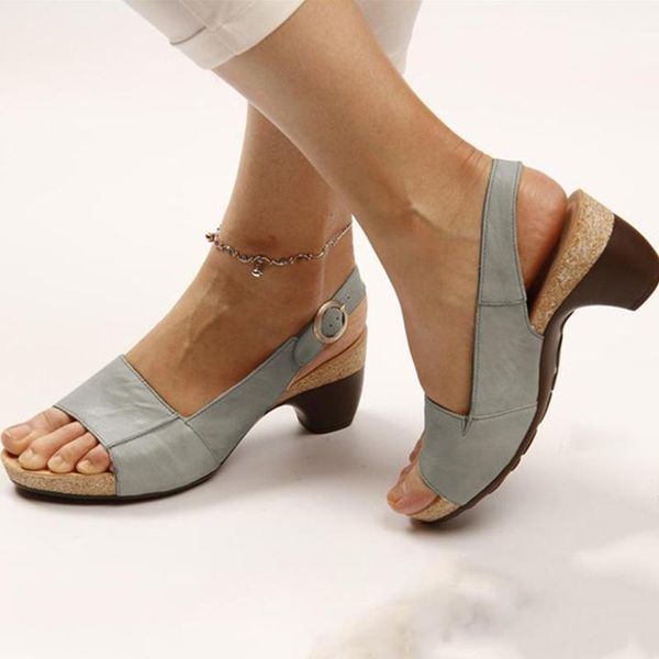 

dress shoes puimentiua women's gladiator sandals buckle strap woman peep toe ladies casual chunky heels female summer sandalias, Black