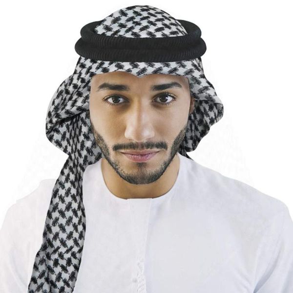

arab kafiya keffiyeh arabic muslim head scarf for men with aqel rope cycling caps & masks, Black
