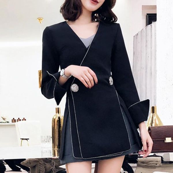 

women's suits & blazers [ewq] korea simple temperament autumn black blazer women two button long sleeves high waist loose coat 2021 16e, White;black