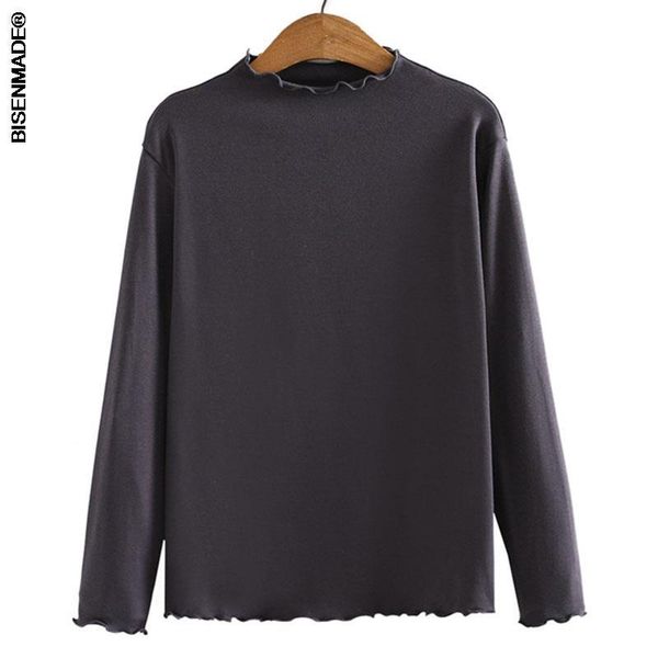 

plus size t-shirt women's clothing t-shirts 2021 autumn show thin ruffled mock neck cashmere cloth loose 6323, Black