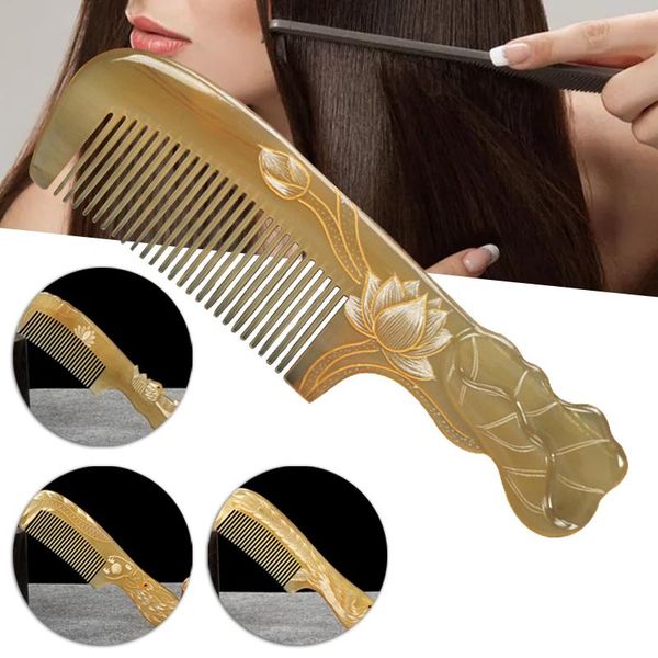 

hair brushes fine carved horn comb anti-static u-shaped tooth natural material with handle for all type gifts men and women sana889, Silver