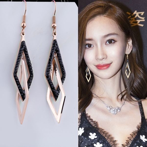 

s925 silver needle korean earrings with versatile temperament, Black