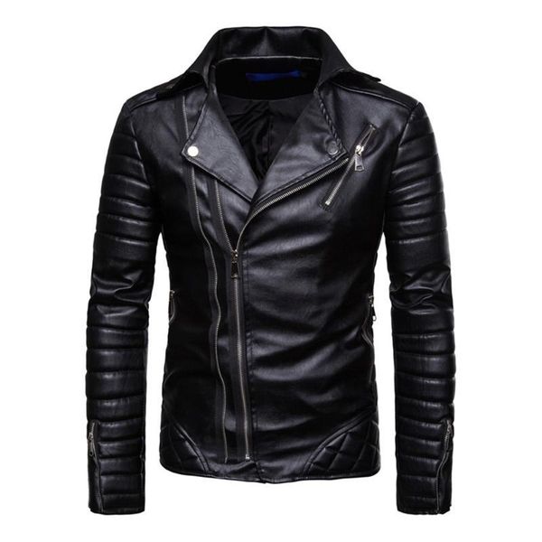 

men's fur & faux autumn pu leather jacket lapel multi-zipper punk style casual slim coat motorcycle m~4xl oada, Black