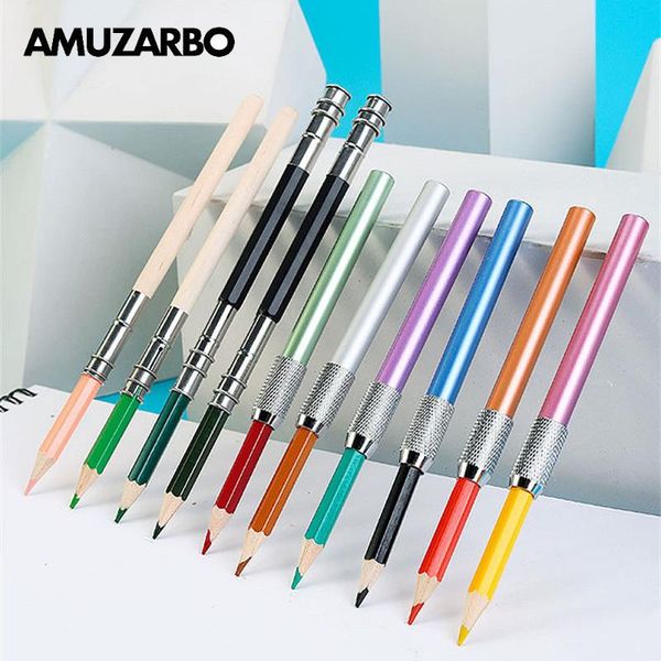 

refills 1pcs adjustable single/dual head pencil extender holder sketch writing tools office school painting for art supplies metal color, Black;red