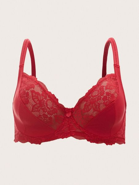 

plus contrast floral lace underwire bra u2lk#, Black;white